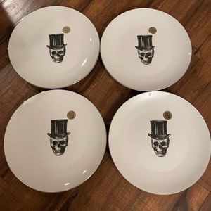 Harvest green studios set 4 skeleton gold trim dinner plates